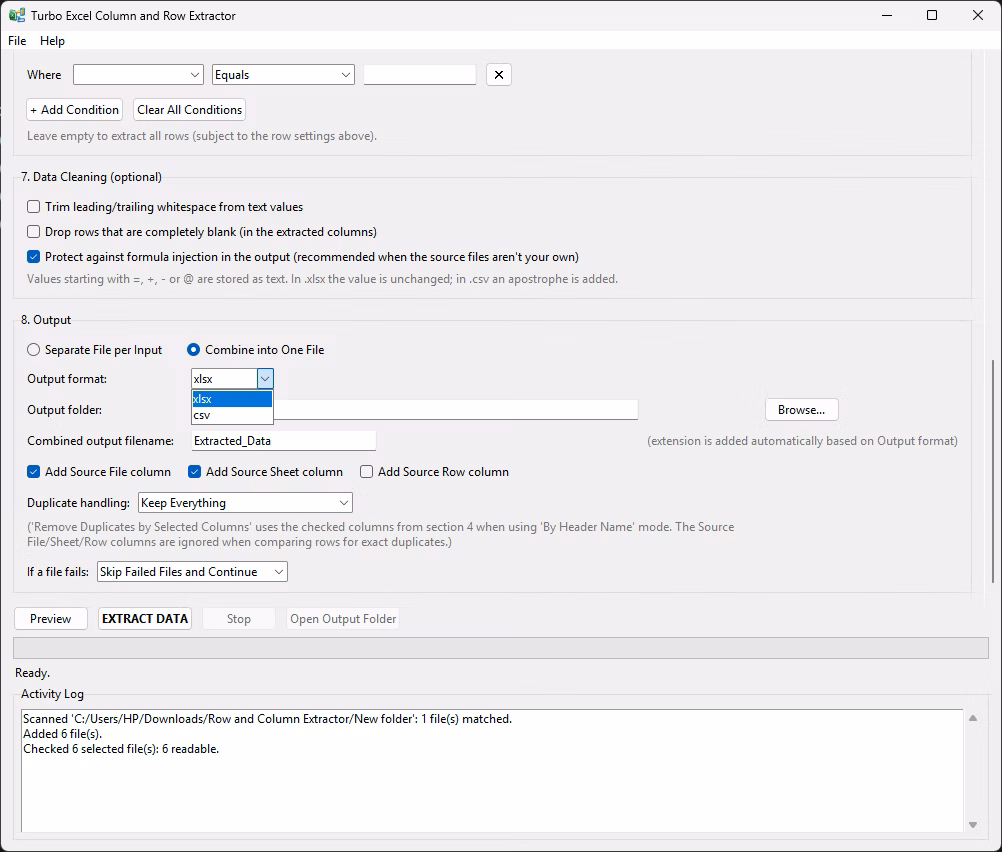 Duplicate handling options and failed file behaviour settings