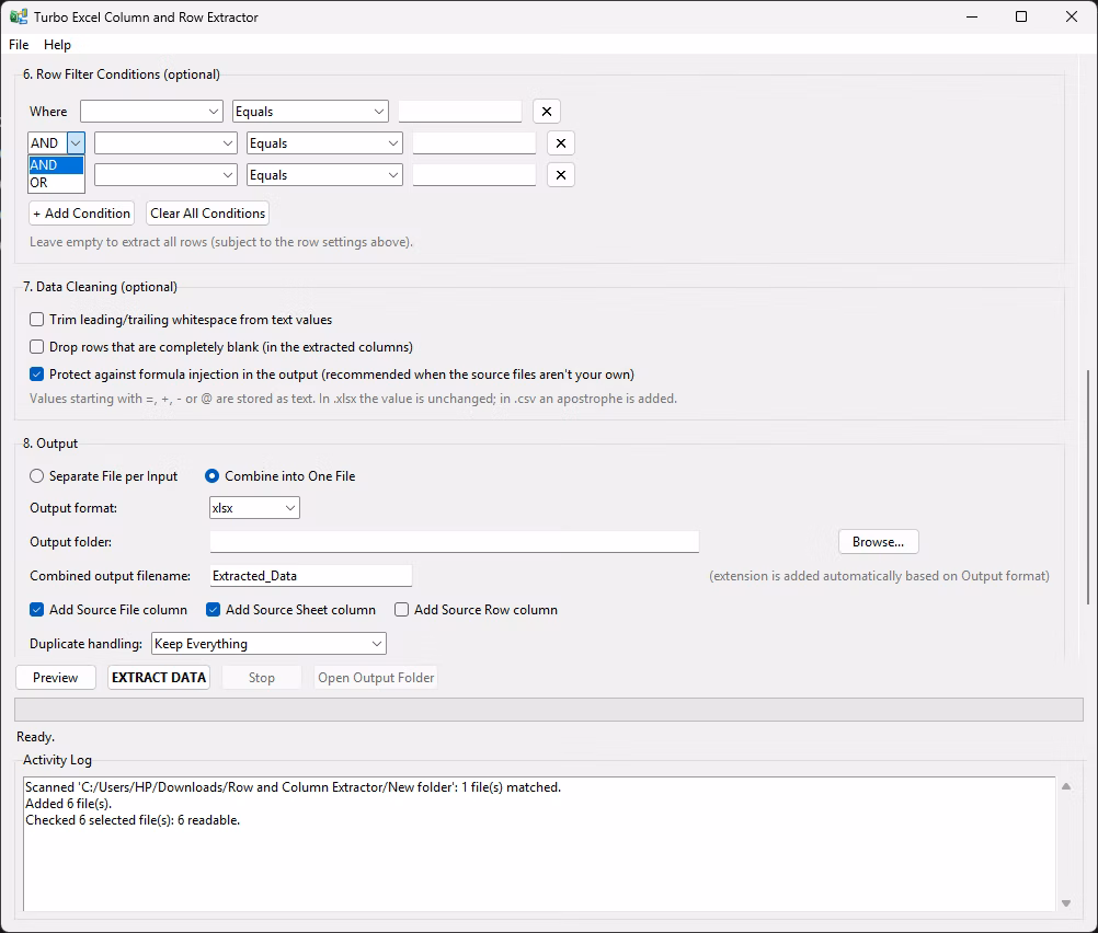 Data cleaning options for trimming whitespace and dropping blank rows