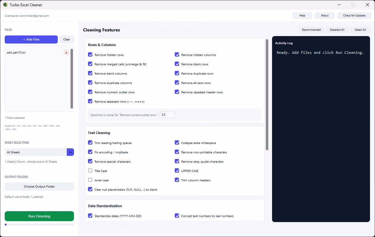real time activity log during batch cleaning run