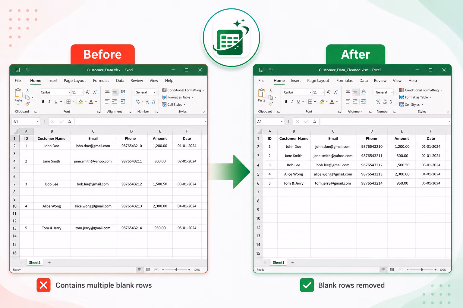 Turbo Excel Cleaner - batch excel cleaner interface with 43 cleaning features