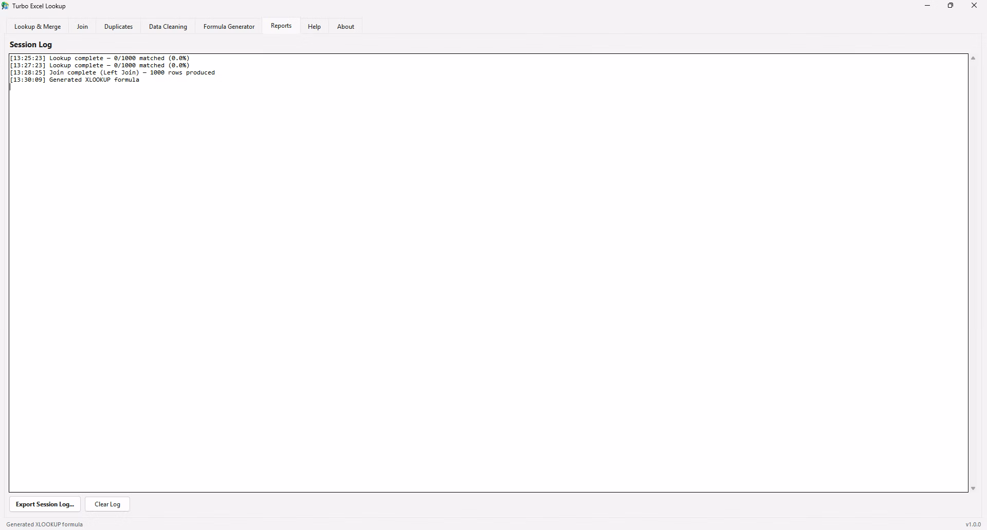 Result preview grid with export options for XLSX, CSV and TSV