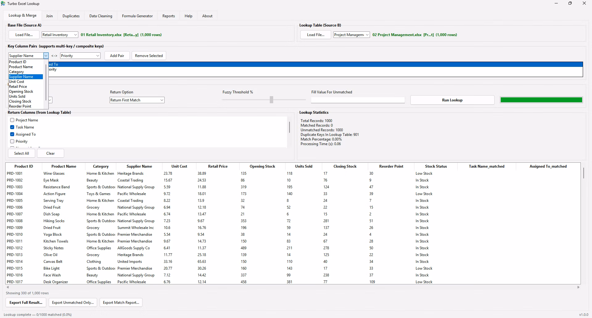 Selecting a match mode and return option, the visual equivalent of the range_lookup argument Excel in VLOOKUP form requires
