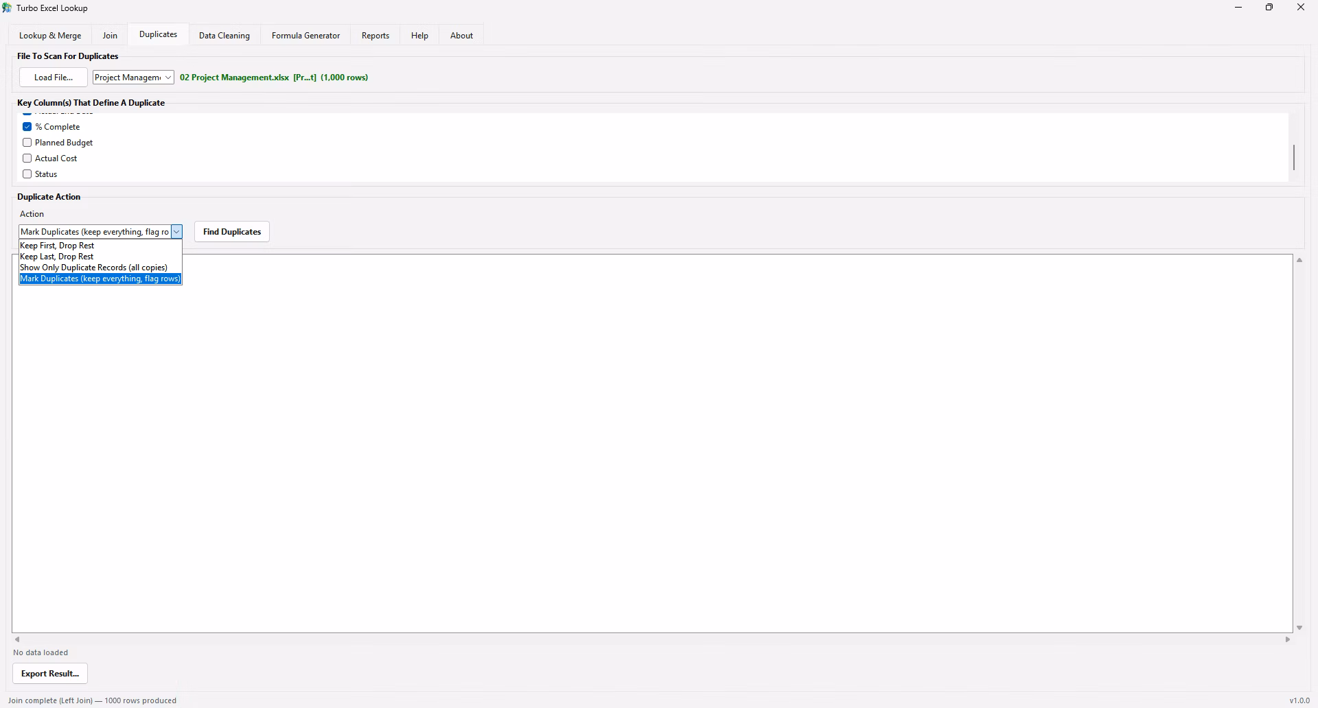 Formula Generator tab building a v lookup formula plus XLOOKUP and INDEX MATCH syntax