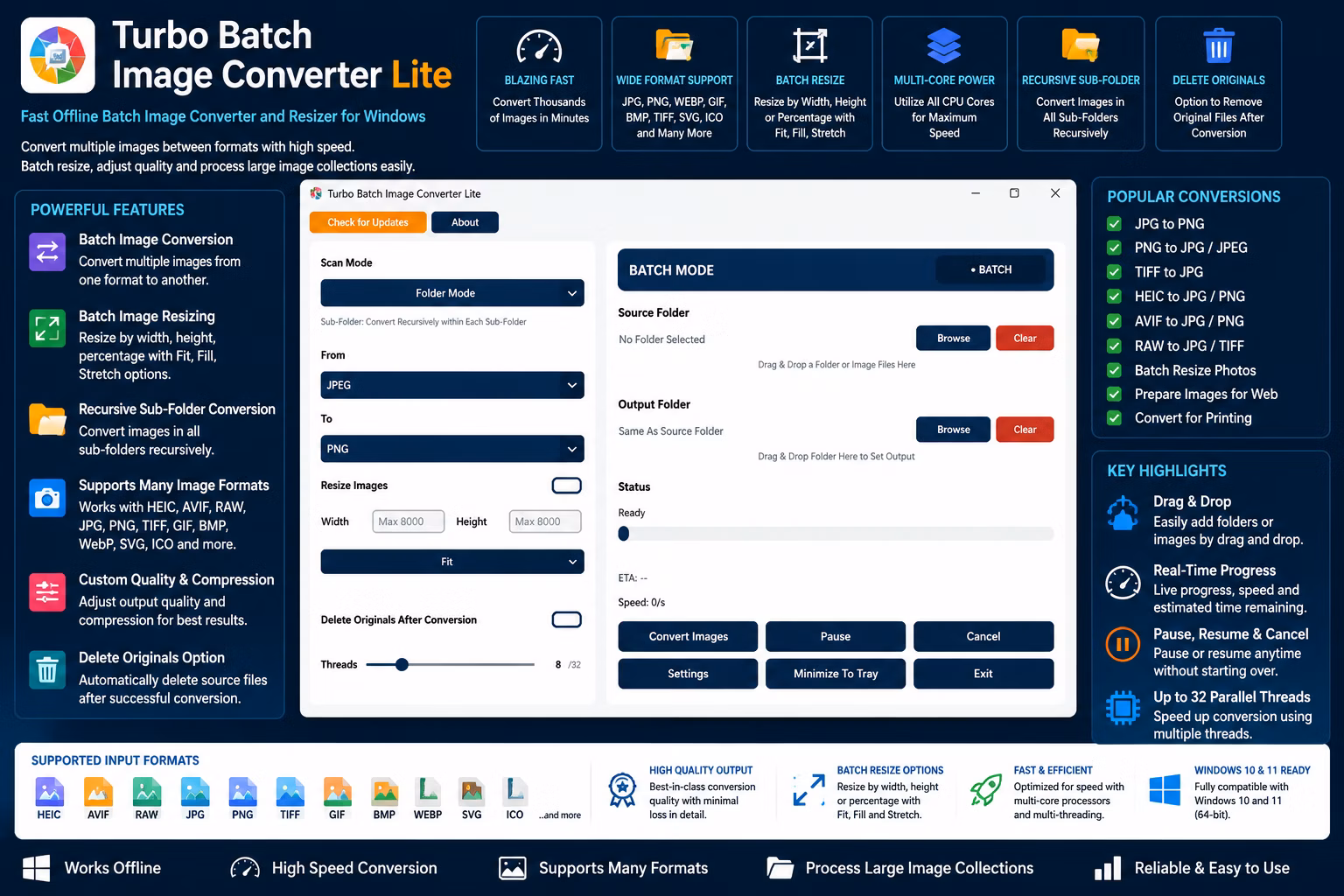 Turbo Batch Image Converter Lite screenshot - home screen batch mode