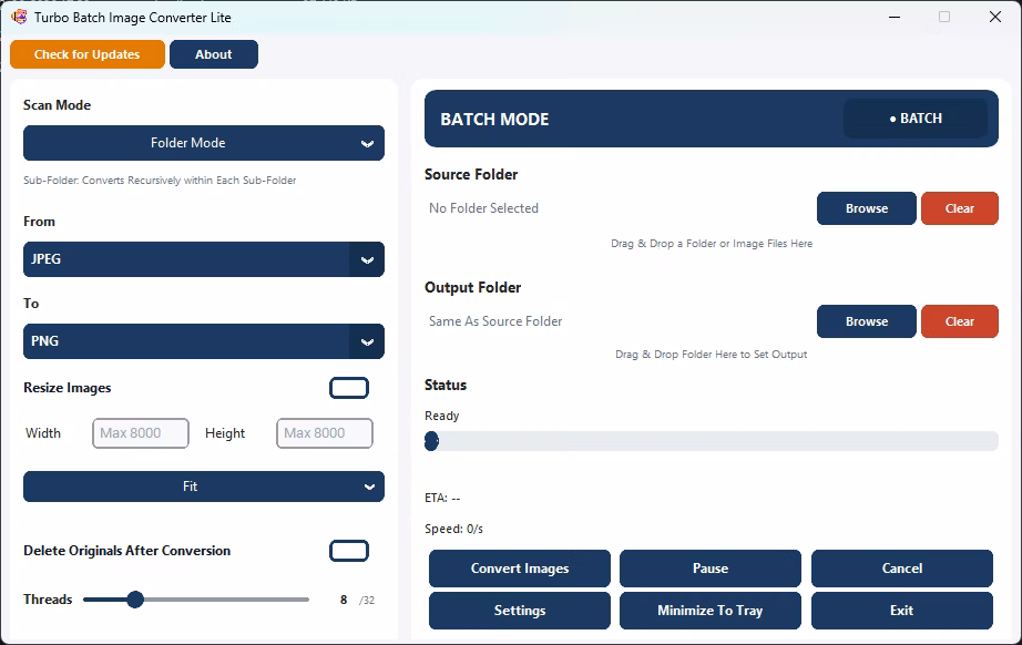 Turbo Batch Image Converter Lite screenshot