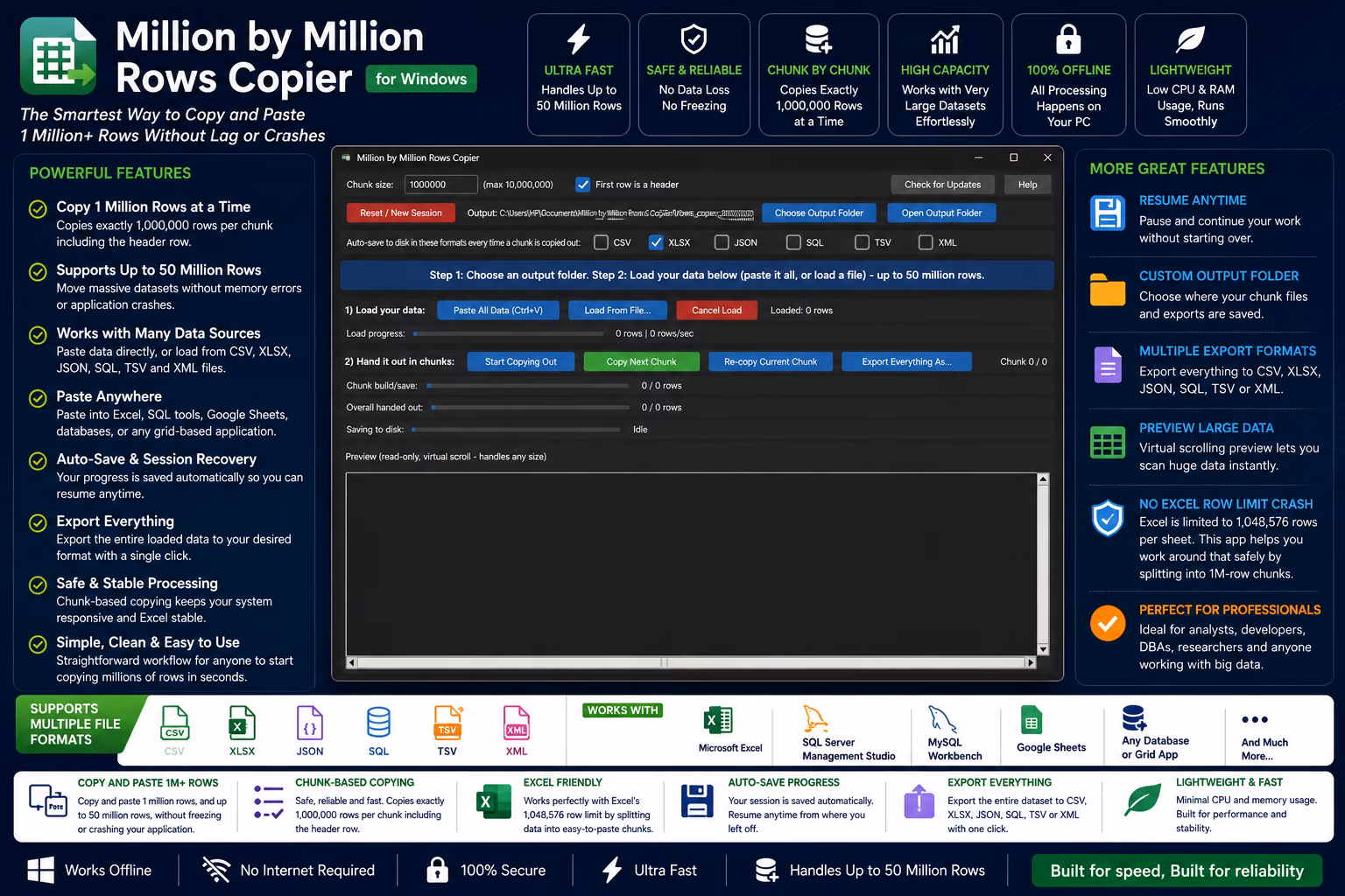 Million by Million Rows Copier screenshot - main window