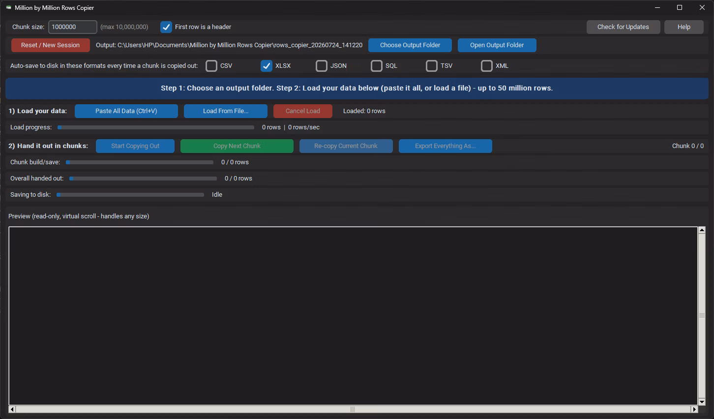 Million by Million Rows Copier screenshot
