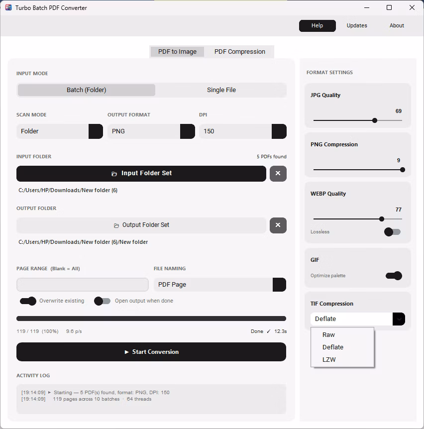 pdf page range selection