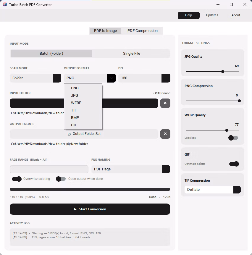 batch pdf conversion progress