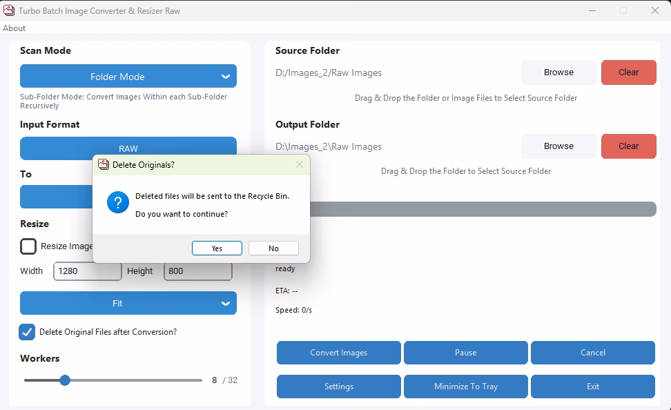 Bulk raw image resizer converter