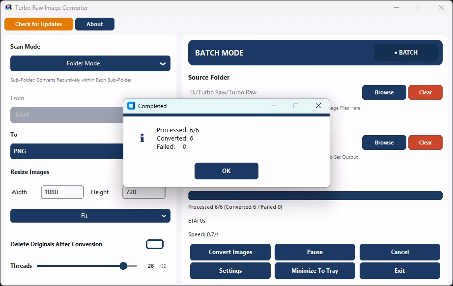 Batch Conversion Completion Pop-Up