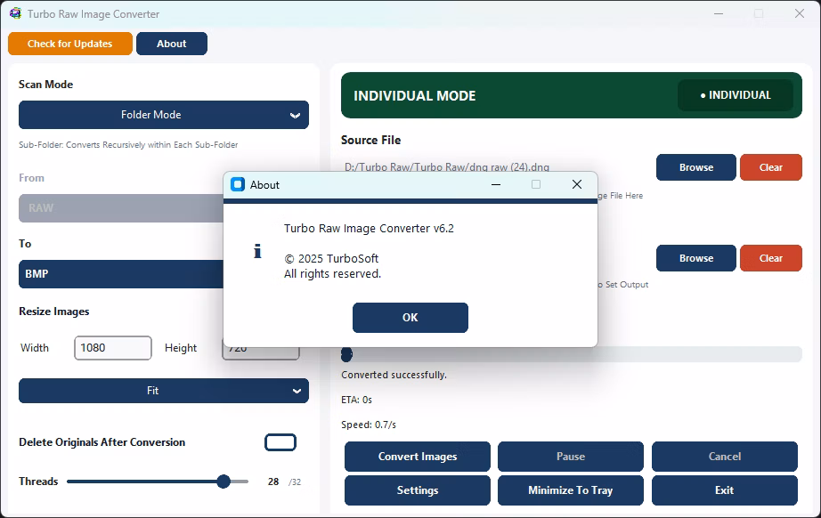 Single Mode Conversion Completion Pop-Up