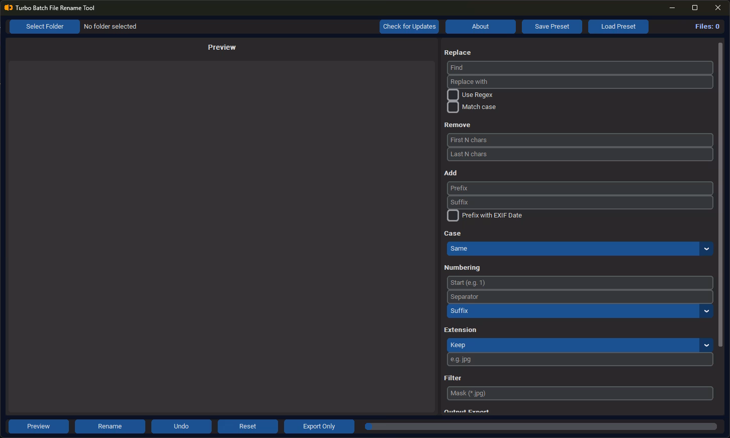 Turbo Batch File Rename Tool – Home Screen