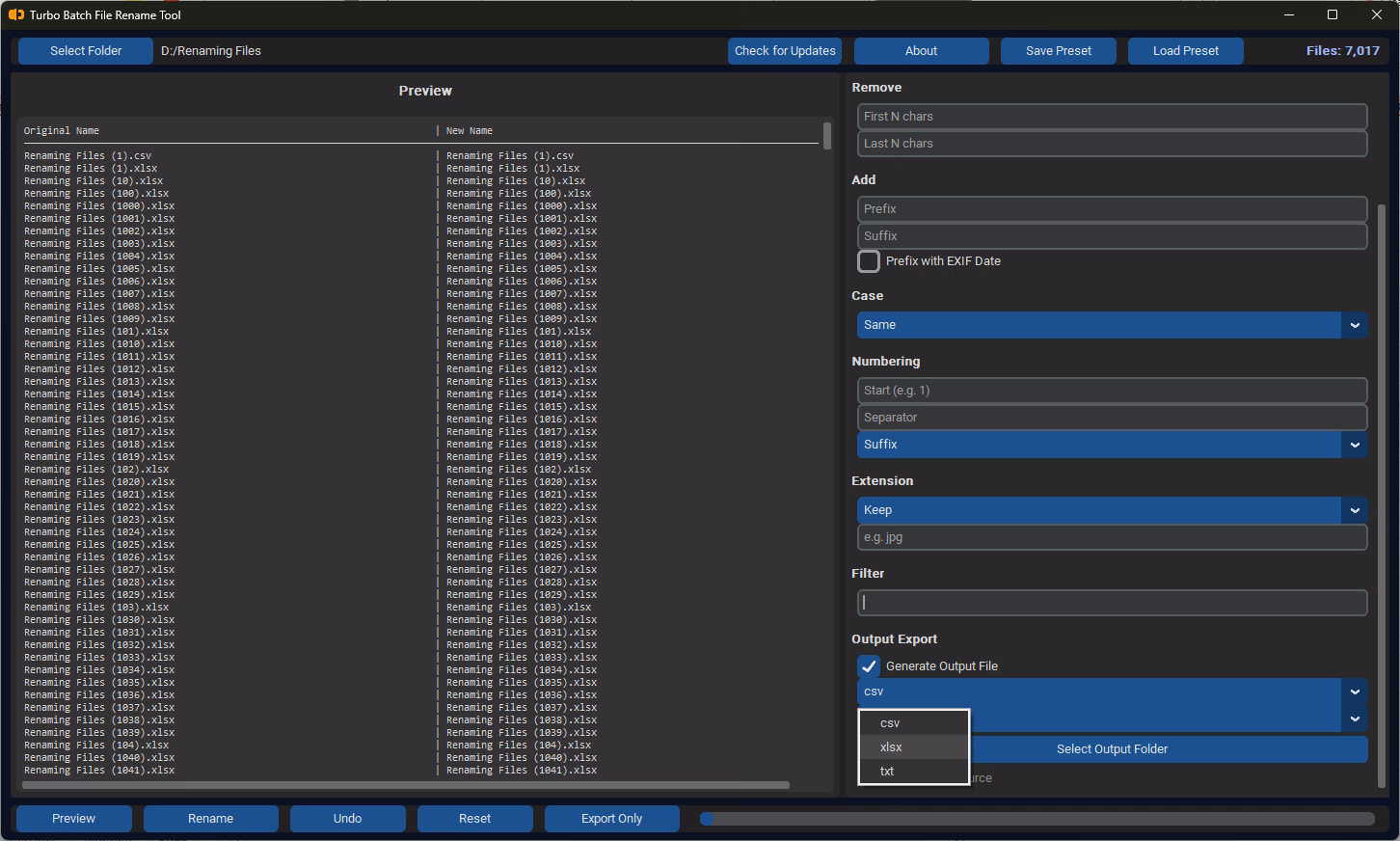 Generate Output File - CSV, XLSX, TXT