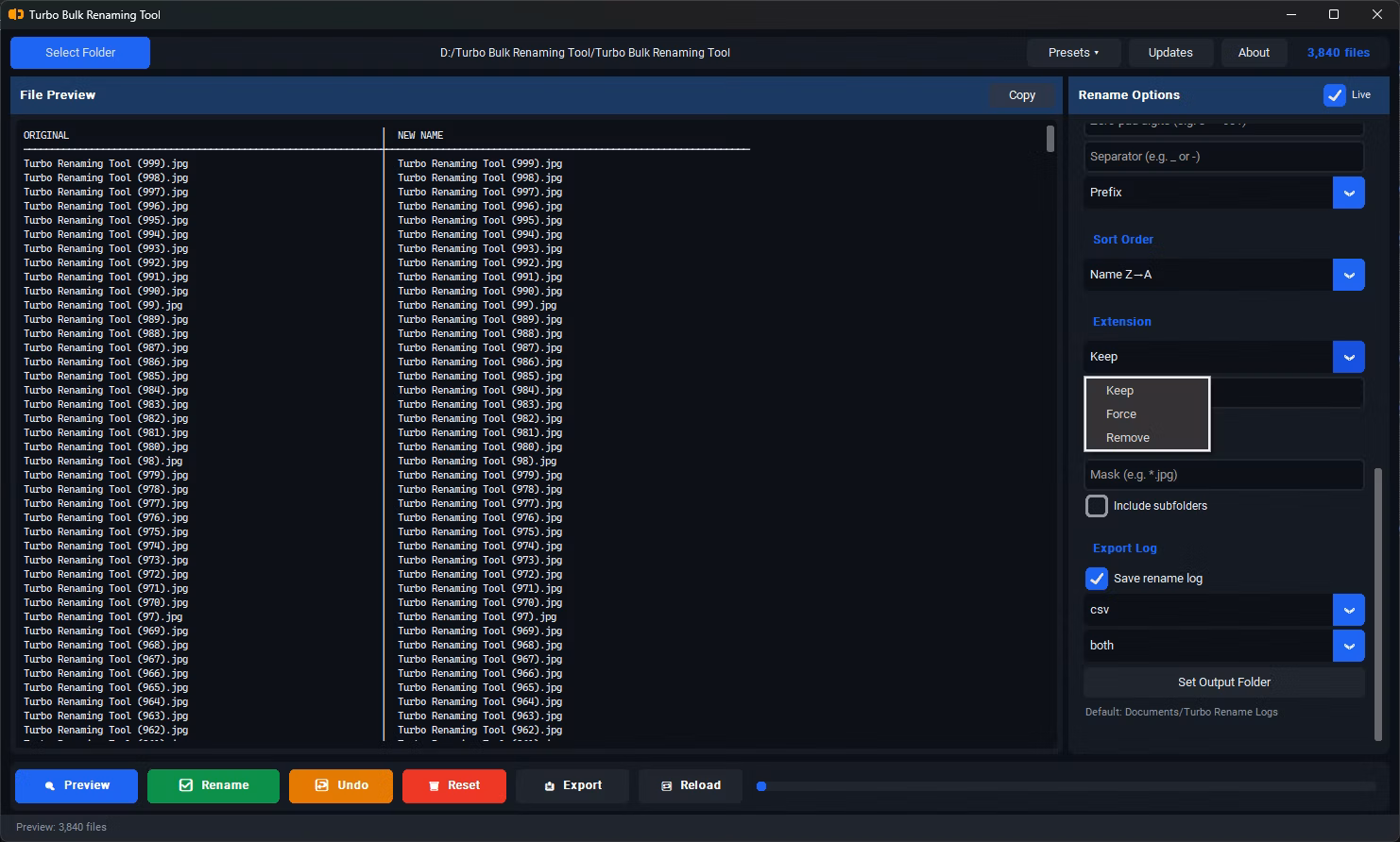 Keep or remove file extensions