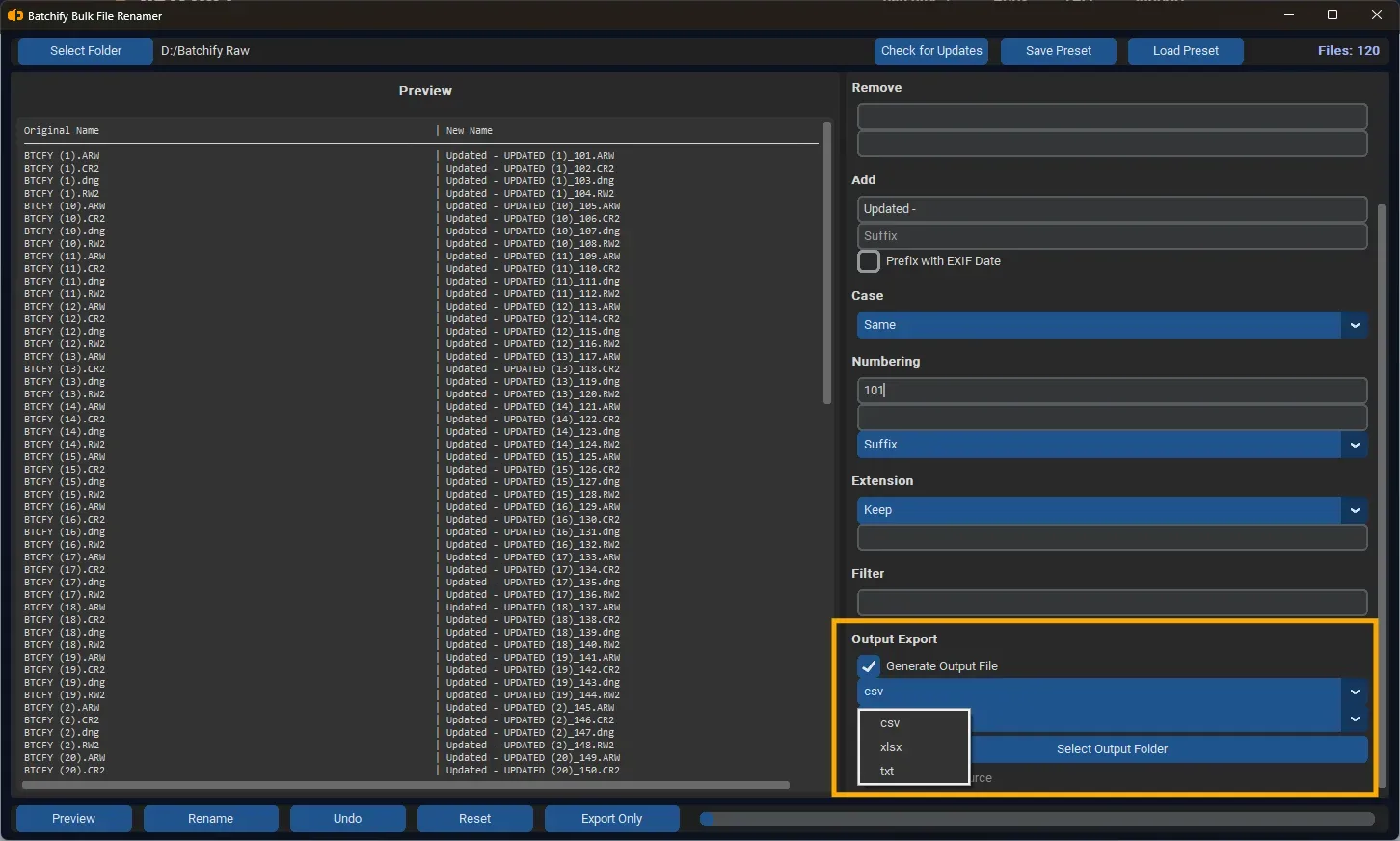 Step 8 – Output file generation and rename results log
