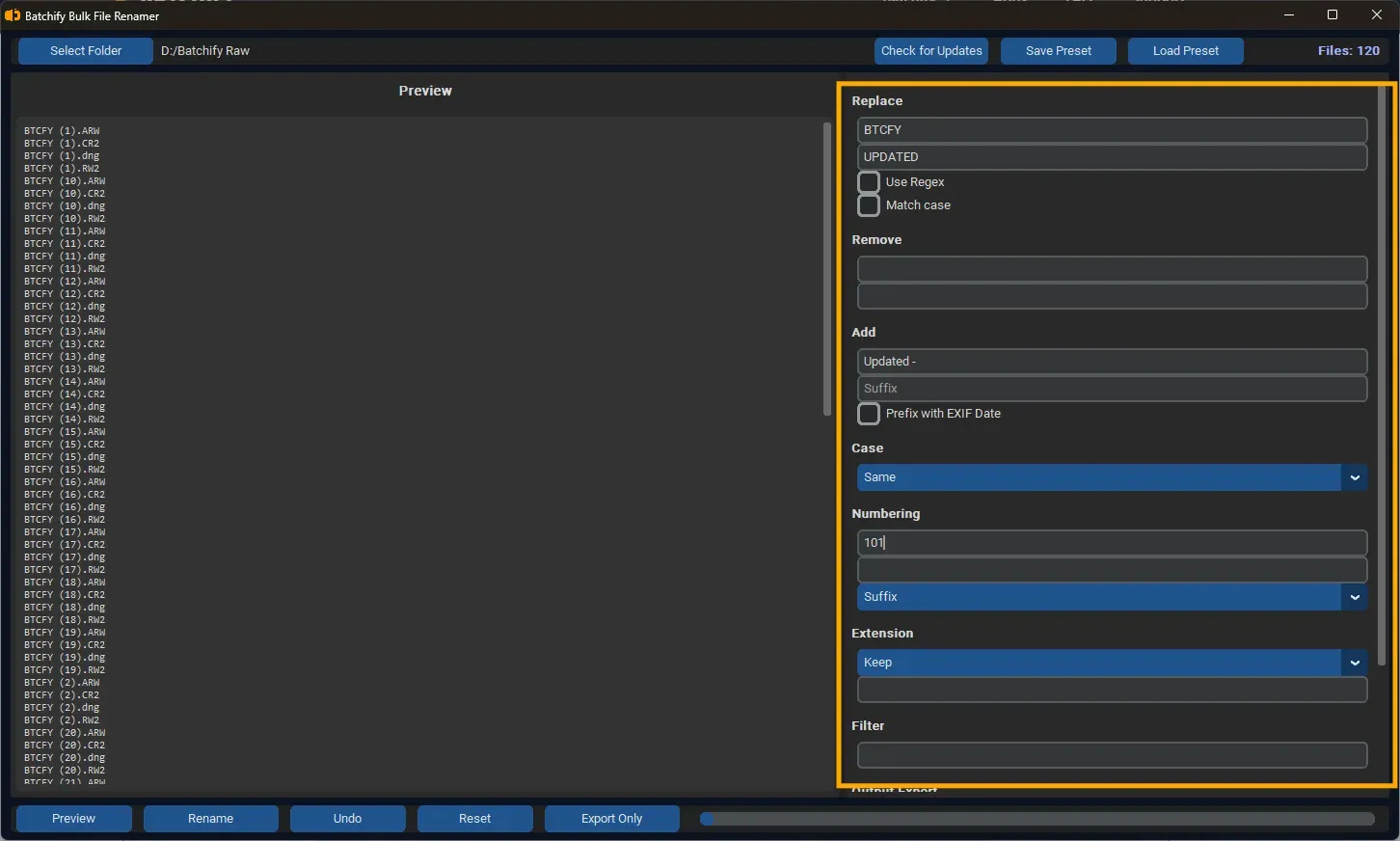 Step 2 – Choose renaming method or rule