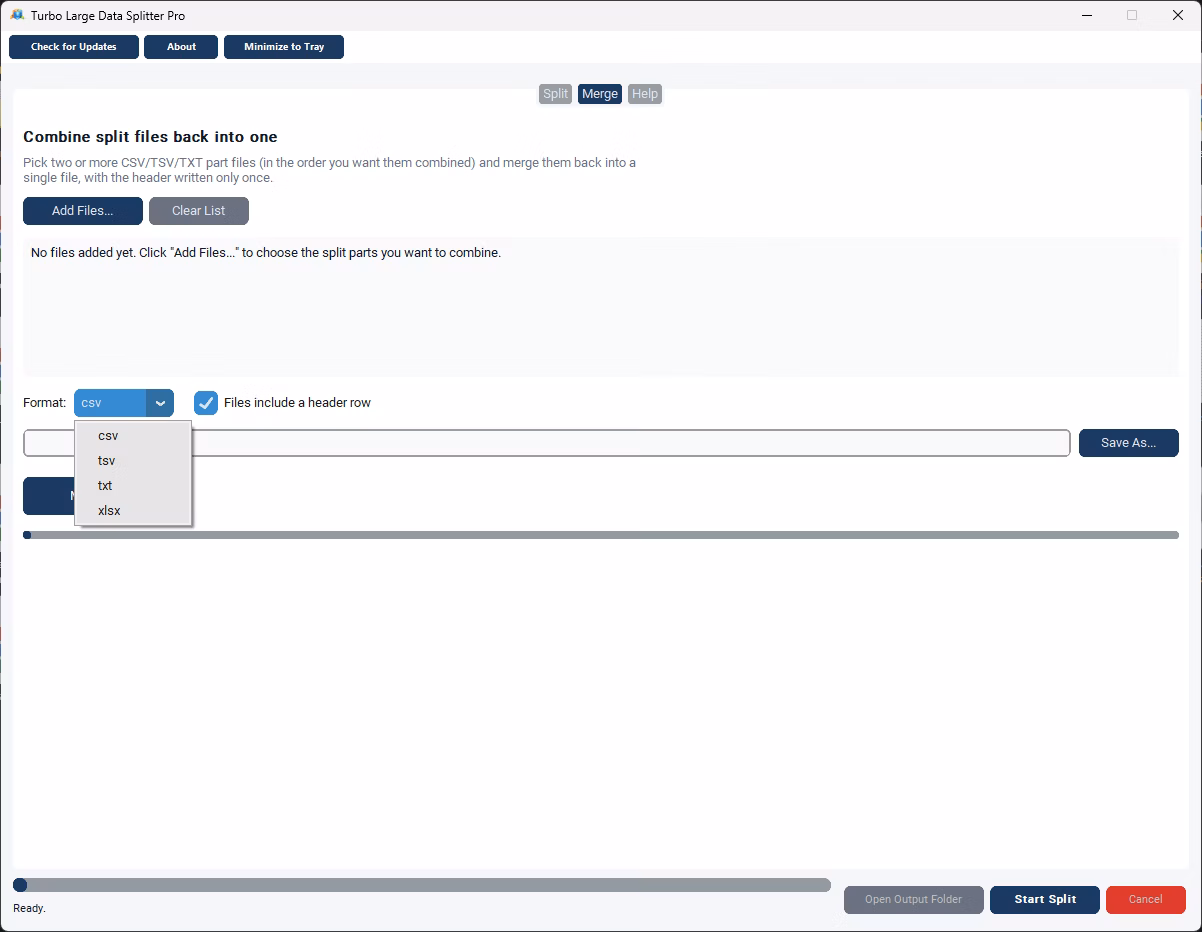 csv splitter progress bar and eta
